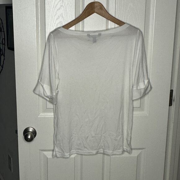 lauren ralph lauren white boat neck cuff sleeve cotton stretch top size large - Picture 6 of 6